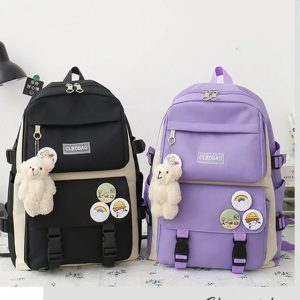 4 IN 1 Kawaii School Backpack Women's Cute School Bags For Girls Bear pendant Schoolbags For Teenager Backpacks Bookbag