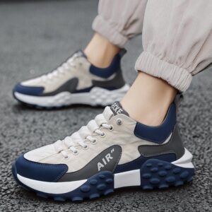 Chunky Sneakers for Men – Soft Sole Running Shoes, Fashion Casual Woven Leather, Breathable, Height-Increasing Platform