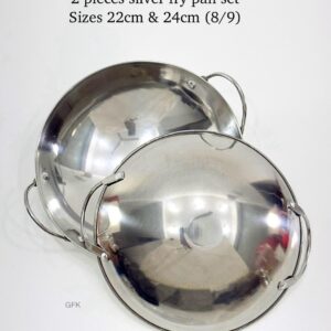 Premium Silver Fry Pan Set - Small 22cm and Large 24cm ,26 cm Heavy-Duty Non-Stick Skillets
