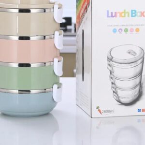 4 Layer Lunch Box Tier Stainless Steel Thermal Insulated Stackable Hot Food Container Boxes