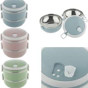 2 Layer Lunch Box Tier Stainless Steel Thermal Insulated Stackable Hot Food Container Boxes