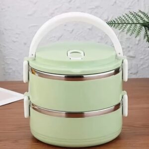 2 Layer Lunch Box Tier Stainless Steel Thermal Insulated Stackable Hot Food Container Boxes